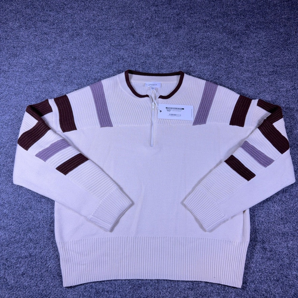 Anniewear Lorelai Half Zip Sweater Cream Multi ASW3400S Womens Medium NWT